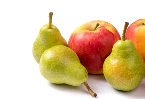 Group of two apple and tree pears Stock Photos