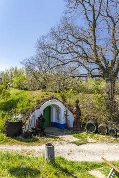 Group of typical outdoor wine cellars in Plze near Petrov, Southern Moravia, Foto stock