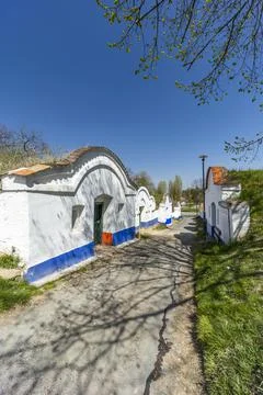 Group of typical outdoor wine cellars in Plze near Petrov, Southern Moravia, Fotos de archivo