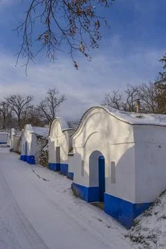 Group of typical outdoor wine cellars in Plze near Petrov, Southern Moravia.. Fotos de archivo