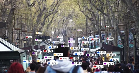 Group of unrecognizable pedestrians walking through the streets of Barcelona  Stock Footage 152100878