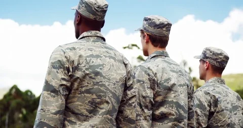 Group of us air force soldiers standing in line 4k Stock Footage
