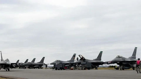 Group of U.S. Fighter Jets on a Runway Stock Footage 130358451