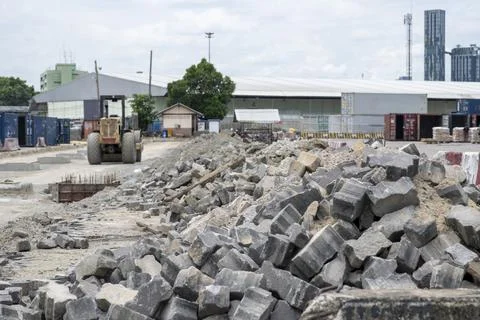 Group of used ground brick in construction area Stock Photos