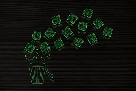 Group of user data blocks going in or out of garbage bin Stock Illustration