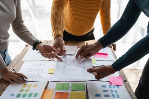 Group of ux developer and ui designer brainstorming about app interface design Stock Photos