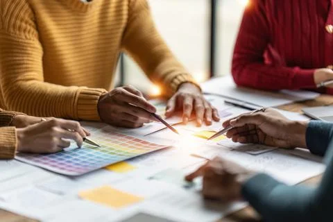 Group of ux developer and ui designer brainstorming about app interface design Stock Photos