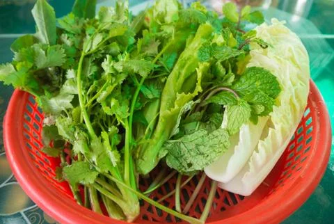 Group of Vegetable in Red Basket Stock Photos