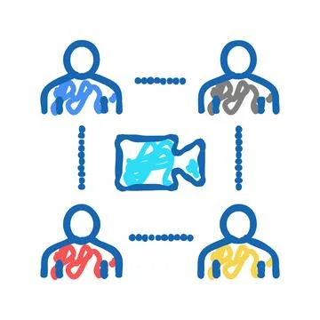 Group video calling conversation icon doodle illustration 스톡 일러스트