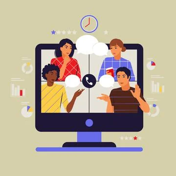 Group video concept. Collective virtual meeting or videoconference. Vector il Stock Illustration