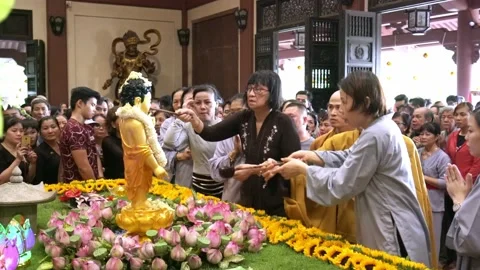 Group of Vietnamese Buddhist bath Buddha statue Stock Footage 133048541