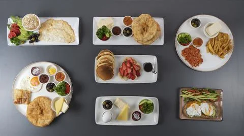 Group View of Breakfast Plate Varieties. Foto stock