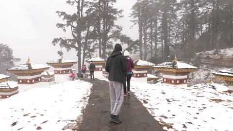 A group of visitors walking at the Dochula Pass in Bhutan Video stock 220457750