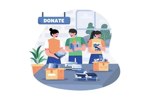 Group Of Volunteers Sorting Charity Items Stock Illustration