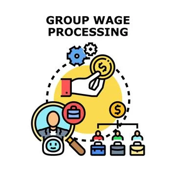 Group wage processing and employee payment concept illustration Stock Illustration