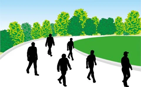 GROUP OF WALKERS IN THE COUNTRYSIDE Illustrazione stock