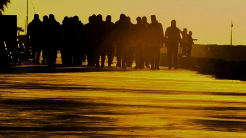 Group of walking Men - Silhouette Stock Footage 123767105