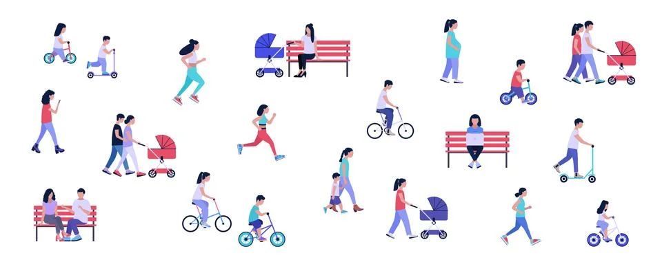 Group of walking people Stock Illustration