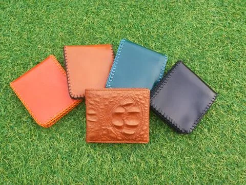Group Wallets on grass Stock Photos
