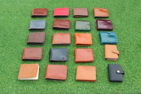 Group wallets on grass Stock Photos