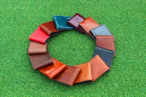 Group wallets on grass Stock Photos