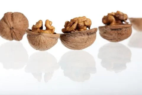 Group of walnuts isolated on white Stock Photos