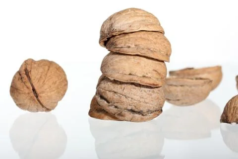 Group of walnuts isolated on white Stock Photos