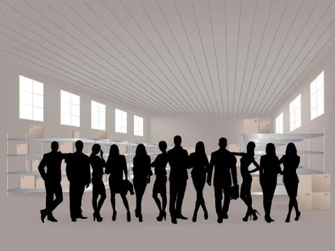 Group in warehouse Illustration