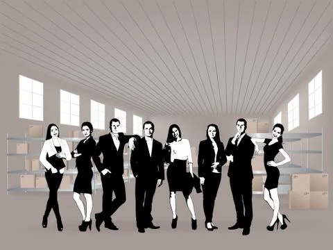 Group in warehouse Illustrazione stock