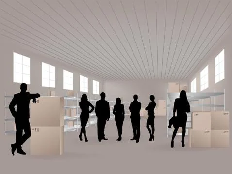 Group in warehouse Illustrazione stock