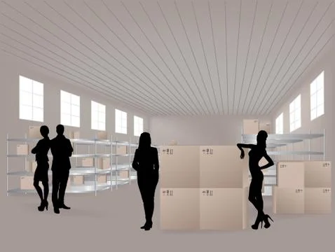 Group in warehouse Illustrazione stock