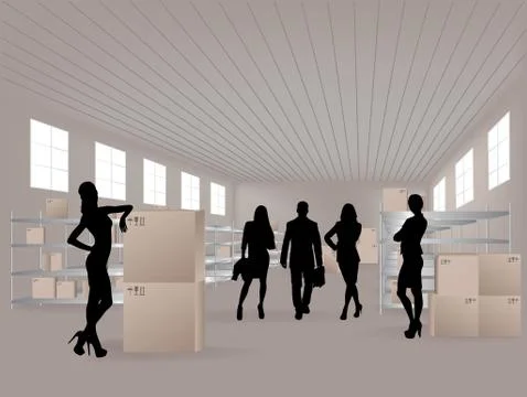 Group in warehouse Illustration