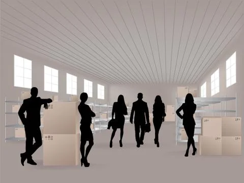 Group in warehouse Illustrazione stock