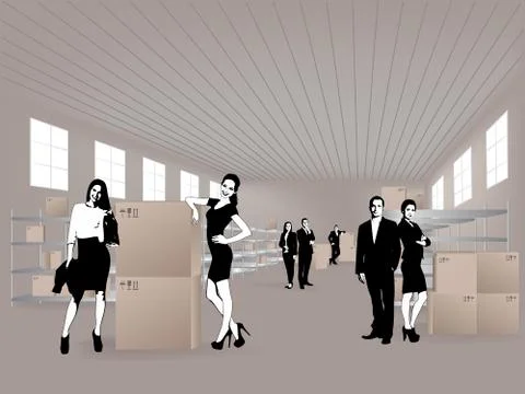Group in warehouse Illustrazione stock