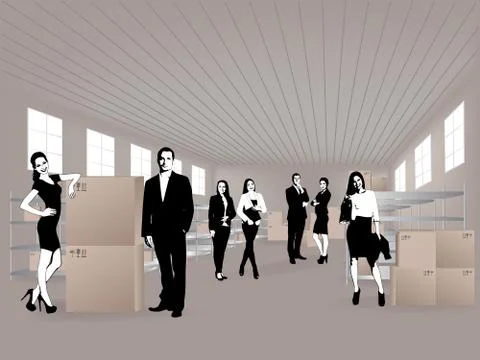Group in warehouse Illustrazione stock