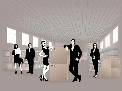 Group in warehouse Illustrazione stock
