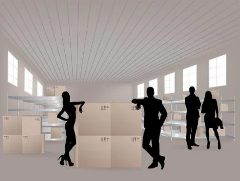 Group in warehouse Illustration