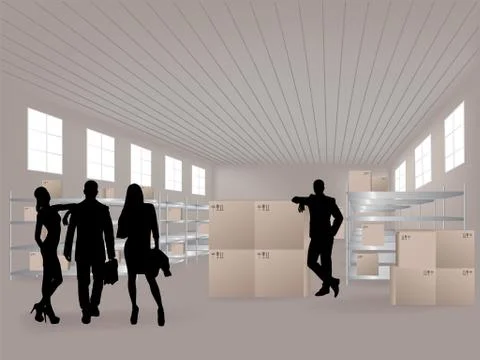 Group in warehouse Illustration