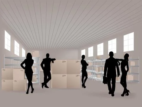 Group in warehouse Illustrazione stock