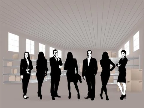 Group in warehouse Illustrazione stock
