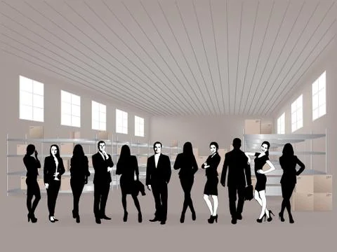 Group in warehouse Illustrazione stock
