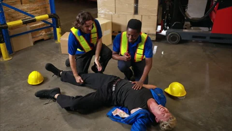 A group of warehouse workers were involved in an accident while on duty Stock Footage 308951123