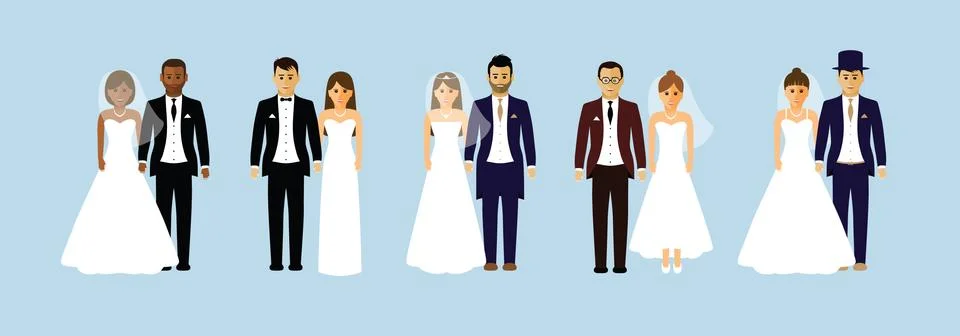 Group of wedding couples Stock Illustration