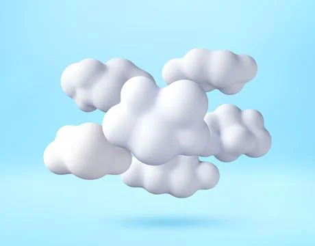 Group of white 3d clouds floating in blue sky. Stock-Illustration