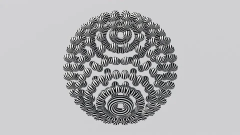 Group of white and black striped balls rotating. Abstract animation, 3d render. Stock Footage 234080378