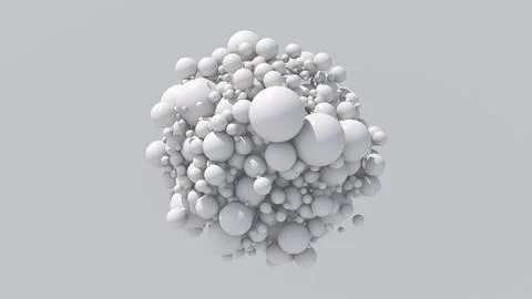Group of white balls morphing. White background. 3d render. Stock Illustration