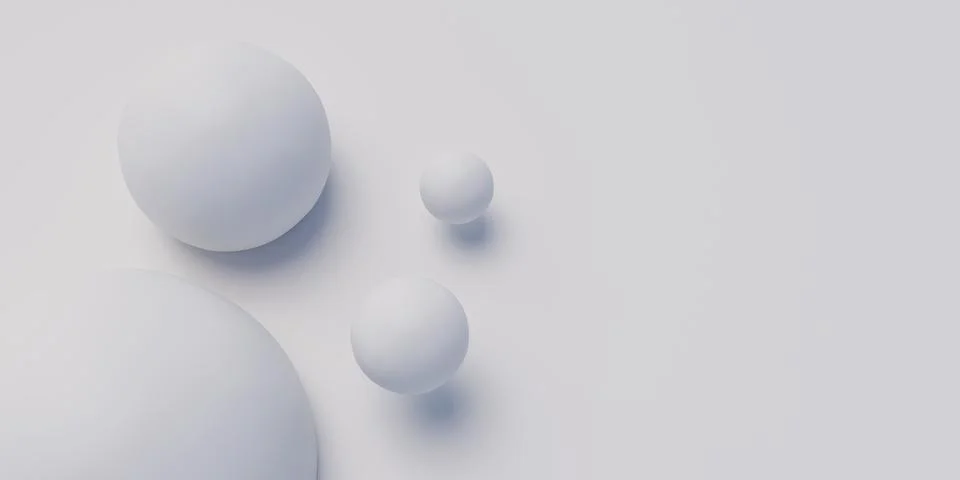 Group of white balls on white surface 3d render illustration Stock Illustration