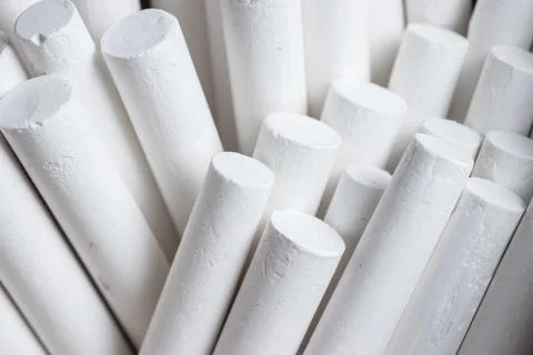 A group white chalks close up. Macro Stock-Fotos