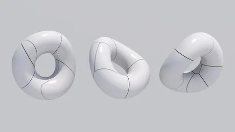 Group of white circle shapes rotating. Abstract illustration, 3d render. Stock Illustration