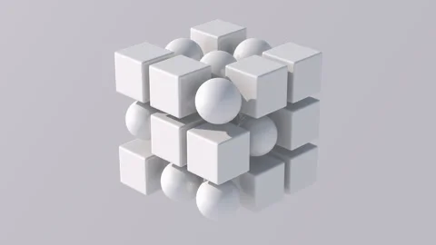 Group of white cubes and spheres rotating and morphing. 3d render. Stock Footage 264113175